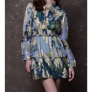 Floral Metallic Mini Dress